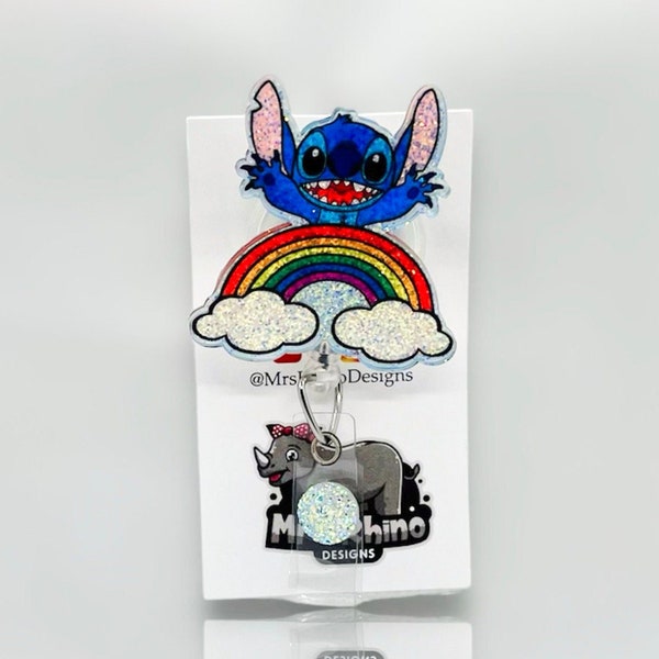 rainbow pride stitch Retractable ID Badge Reel nurse teacher badge reel