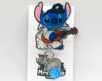 Stitch Elvis Retractable ID Badge Reel: Handmade Nurse Teacher Badge