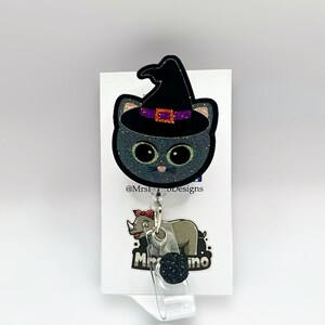 Witch Cat Retractable ID Badge Reel: Nurse Teacher Badge