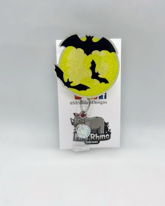 Full Moon Bats Retractable Badge Reel: Nurse Teacher ID Holder