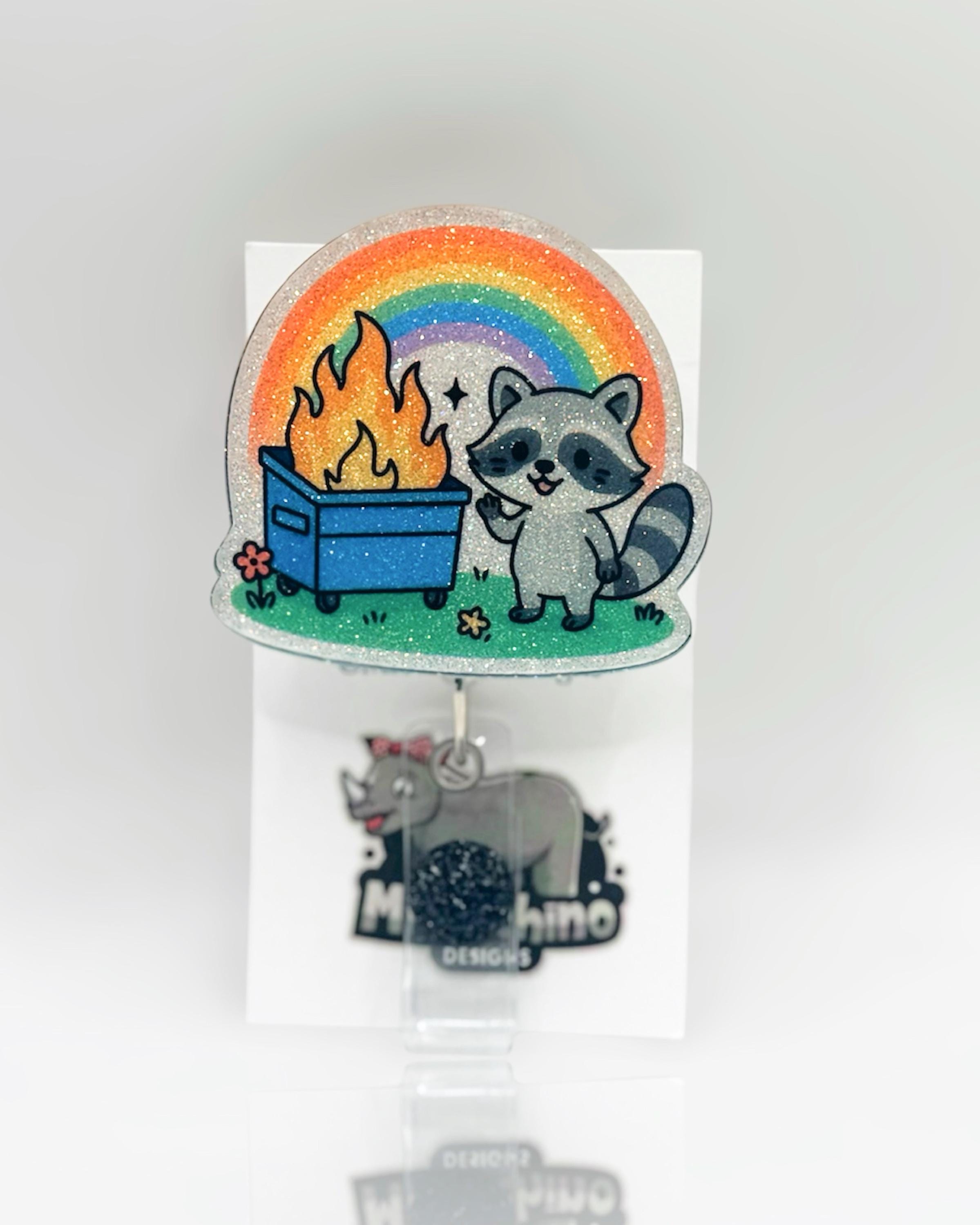“This Is Fine” Dumpster Fire Badge Reel – Funny Retractable ID Holder For Nurses, Teachers, Medical Staff