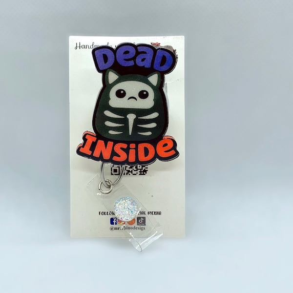 Dead inside skeleton cat  Retractable ID Badge Reel nurse teacher badge reel