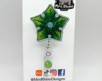 Tree Star Land Before Time Badge Reel | Green Glitter Leaf Badge Reel | Nature Inspired Retractable ID Holder | Nurse Teacher Work Badge
