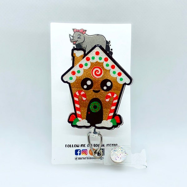 Ginger bread house   Christmas winter Retractable ID Badge Reel nurse teacher badge reel