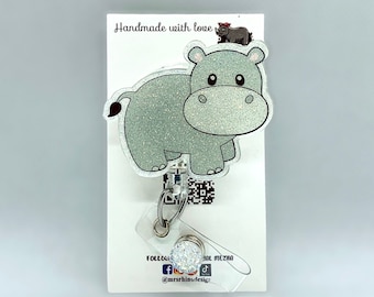 Hippo Retractable ID Badge Reel: Glitter Acrylic Nurse Teacher Badge