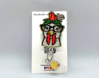 Sassy Chicken Retractable Badge Reel: Nurse Teacher ID Holder