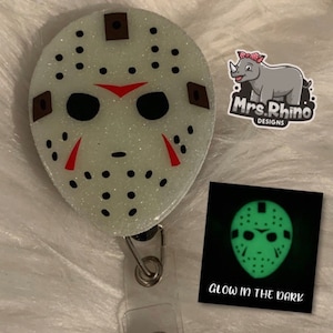Halloween horror hockey mask Retractable ID Badge Reel nurse teacher badge reel glow