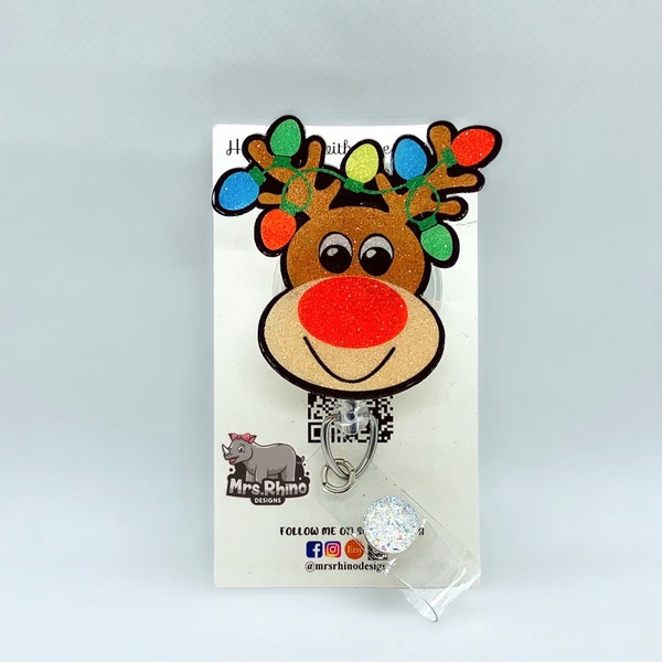Rudolph Reindeer Christmas Lights Retractable Badge Reel