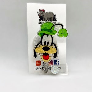 Goofy lucky dog clover Retractable Badge Reel, ID Holder, saint patricks pattys day  RN Key Card, Hospital Nurse Gift, teacher