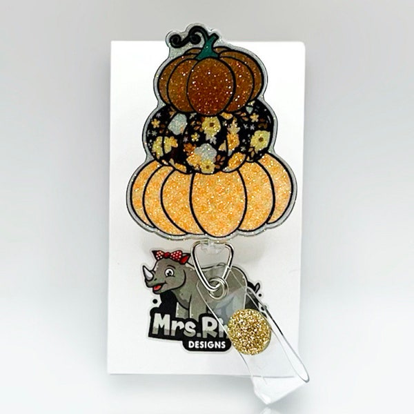 Stacked Pumpkins Fall Retractable ID Badge Reel: Handmade Nurse Teacher Badge
