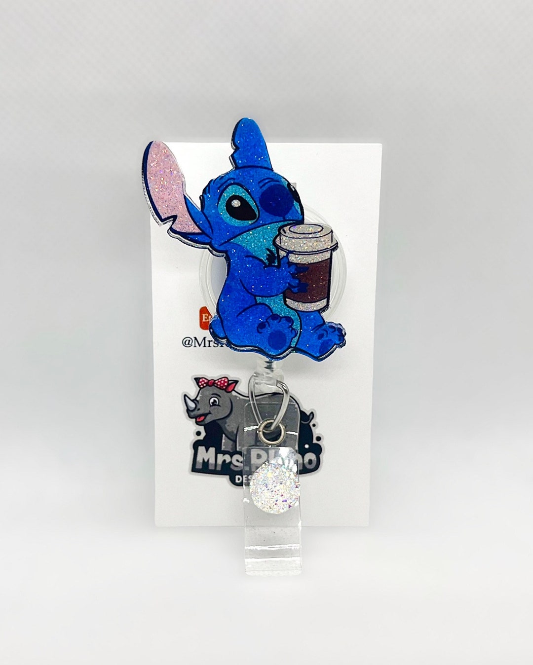Stitch Coffee Cup Lilo and Stitch Retractable ID Badge Reel Nurse Teacher Badge  Reel 