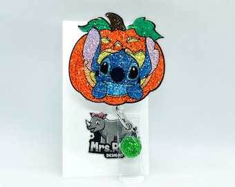 Stitch in Pumpkin Retractable ID Badge Reel nurse teacher office badge reel