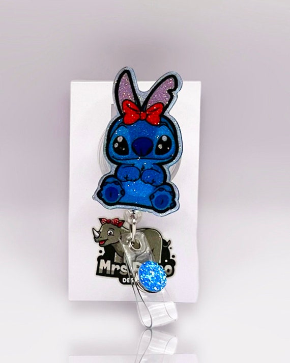 Stitch Bunny Bow Ears Easter Retractable Badge Reel, ID Holder, Glitter  Nurse Key Card, RN, Medical Gift, Louisiana Teacher Accessory 
