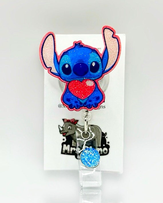 Stitch Holding Heart Valentines Love Retractable ID Badge Reel
