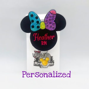 Personalized  Minnie Mouse with sally bow      Retractable ID Badge Reel nurse teacher badge reel