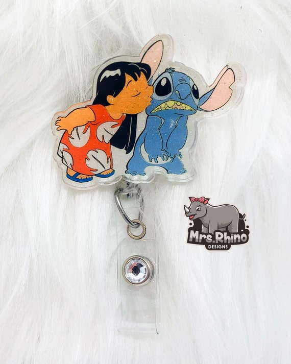 Lilo and Stitch Kiss Disney Badge Reel, Glitter Badge Reel, ID