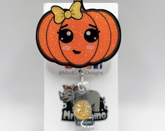 Fall Pumpkin Retractable ID Badge Reel: Nurse Teacher Thanksgiving