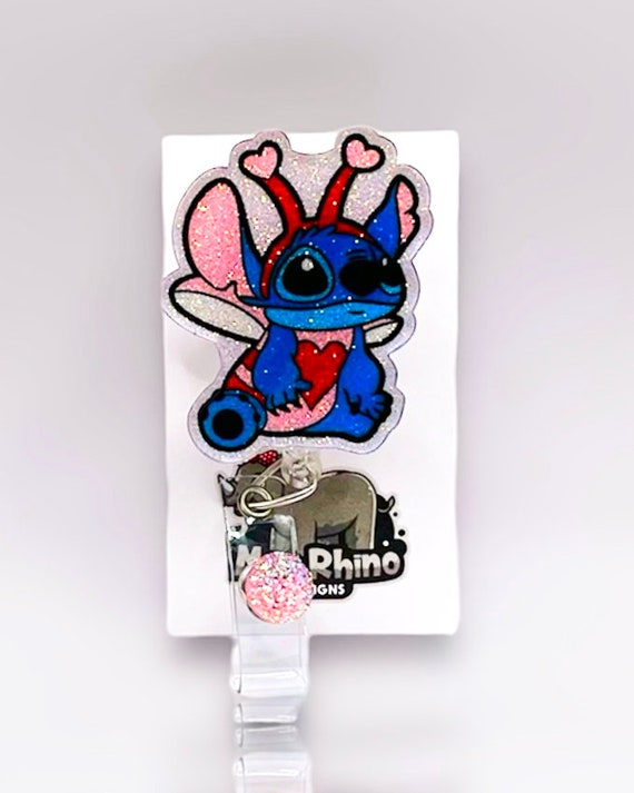 Stitch Love Bug Retractable Badge Reel, Valentines Day ID Holder, Glitter  Holiday RN Key Card, Hospital Nurse Gift, Medical ID Tag 