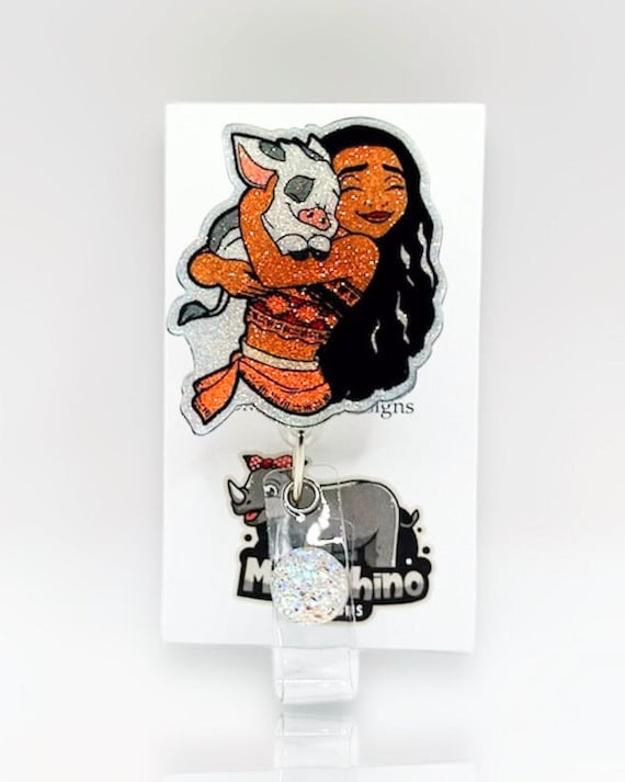 Moana Hugging Pua Handmade Retractable ID Badge Reel