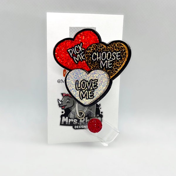 Hearts pick me choose me love me Greys anatomy Retractable ID Badge Reel nurse teacher badge reel