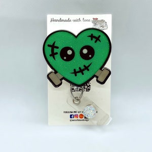 Frankenstein Heart Retractable ID Badge Reel nurse teacher badge reel