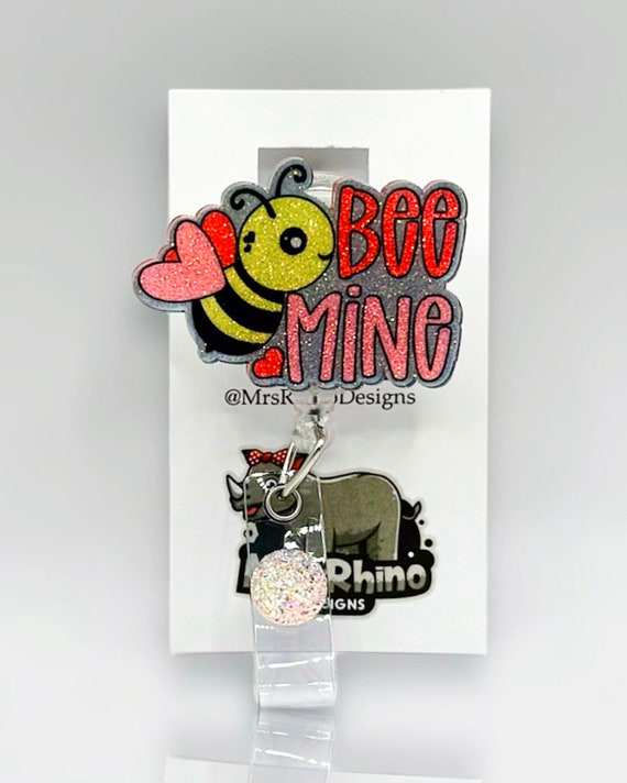 Valentine's Day "Bee Mine" Nurse Badge Reel | Retractable ID Holder With 24" Cord For Medical Workers, Teachers