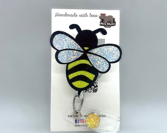 Bumble Bee Badge Reel – Glitter Wings, Fun ID Holder