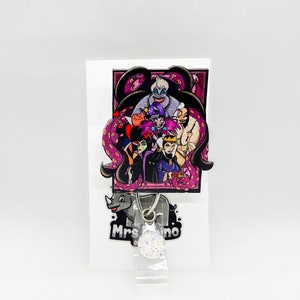 Villains Yzma Ursula Cruella Maleficent The Queen of Hearts Retractable ID Badge Reel nurse teacher office badge reel