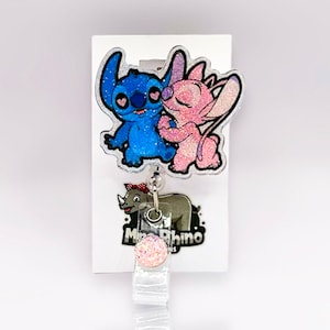 stitch and angel kissing Love nurse teacher badge reel