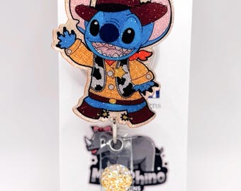 Stitch Cowboy Costume Retractable Badge Reel - Nurse Teacher ID Badge