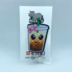 cute iced coffee  Retractable ID Badge Reel nurse teacher badge reel. Coffee bean