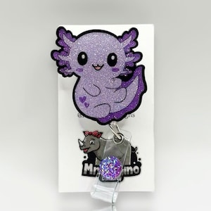 Purple Axolotl Handmade Retractable Badge Reel: Nurse Teacher ID
