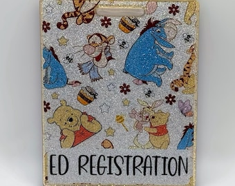 Winnie the Pooh and friends badge buddy, custom text,  ID badge holder badge buddies