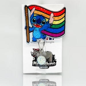 stitch with rainbow flag Retractable ID Badge Reel nurse teacher badge reel pride lbgtq