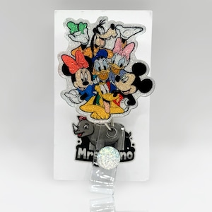 Mickey & Friends Glitter Badge Reel: Retractable ID Holder