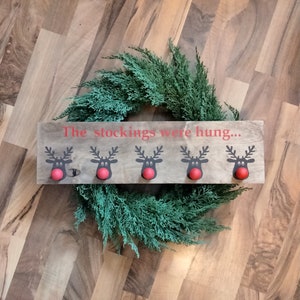The Stockings Were Hung | Christmas Stocking Hanger | Christmas Decor | Family Stocking Hanger | Reindeer Hooks