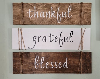 Thankful, Grateful, Blessed Country Decor | Wooden Signs| Home Decor | Farmhouse Decor | Rustic Blessings