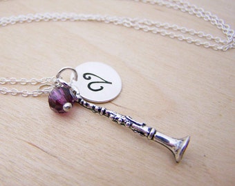 Clarinet Charm Necklace - Personalized Initial Sterling Silver Custom Jewelry - Gift For Her