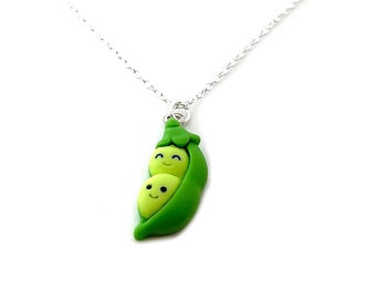 Two Peas in a Pod Silver Necklace - Sweet Pea Foodie Charm Handmade Jewelry - Gift for Her