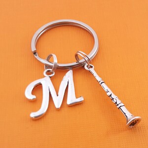 Clarinet Key Chain  - Clarinet Keychain -  Personalized Initial Keychain - Personalized Gift - Gift for Him / Her - Clarinet  Charm Silver