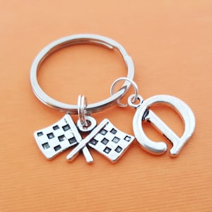 Checkered Flag Racing Keychain - Personalized Keychain - Initial Keychain - Custom Key Chain - Personalized Gift - Gift for Him / Her