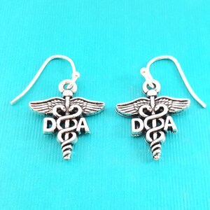 Dental Assistant Earrings -  Sterling Silver Earrings - Silver Jewelry - DA Earrings - DA Charms - DA Charm - Dental Assistant Charms