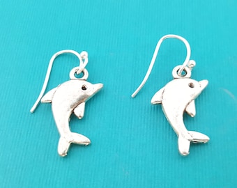 Dolphin Earrings - Dolphin Charms -  Sterling Silver Earrings - Silver Jewelry - Dolphin Silver Charms - Dolphin Charms - Silver Dolphin