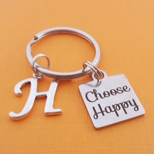 Choose Happy Key Chain Positivity Keychain Personalized Initial Keychain Gift for Him / Her Inspirational Keychain image 1