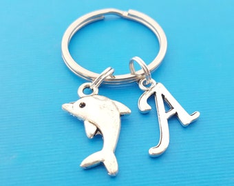 Dolphin Keychain - Beach - Ocean Gift - Personalized Initial Keychain - Custom Personalized Gift - Beach Lover - Gift for Him / Her