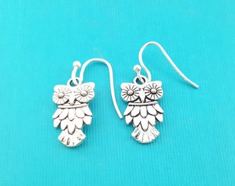 Owl Earrings - Owl Charms -  Sterling Silver Earrings - Silver Jewelry - Silver Owl Earrings - Cute Owl Silver - Cute Owl Charms - Owl Charm