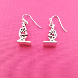Microscope Earrings - Microscope Charms -  Sterling Silver Earrings - Silver Jewelry - Silver Charms - Silver Microscope Charms - Scientist