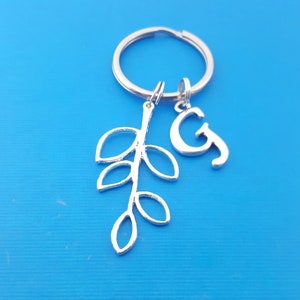 Branch Chain - Branch Keychain -  Personalized Initial Keychain - Personalized Gift - Gift for Him / Her- Branch Silver Charm - Olive Branch