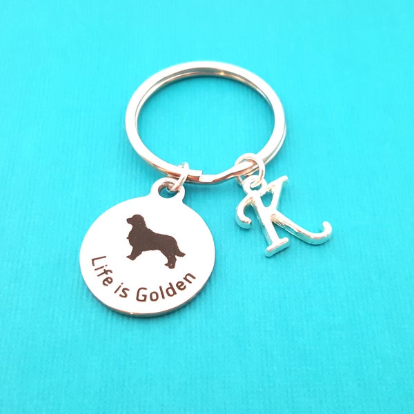 Life is Golden Keychain - Personalized Keychain -Initial Keychain-Custom Key Chain- Personalized Gift-Gift for Him / Her - Golden Retriever