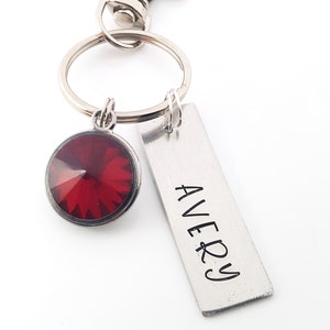 Handstamped Name Keychain - Personalized Keychain - Birthstone Keychain - Customizable